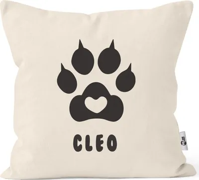 Produktbild von Kissen-Bezug Katze Katzentatze Herz personalisierbares Geschenk für Katzenbesitzer anpassbarer Name Moonworks® natur unisize