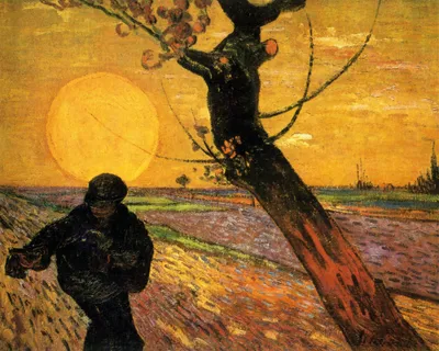 Zdjęcie produktu dla Vincent Van Gogh Art Print Obraz - Siewca o zachodzie słońca według Milleta II, 1888 (40 x 50 cm)