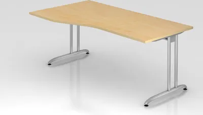 Produktbild von Schreibtisch Markku | Ahorn | BxT 180x100/80cm | Arbeitshöhe 72cm | höhenjustierbar 0-10 mm | C-Fuß-Gestell Silber | Rechteckform