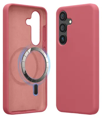 Produktbild von kwmobile Hülle kompatibel mit Samsung Galaxy S25 Hülle - magnetisches Silikon Case kompatibel mit MagSafe - Cover gummiert Dark Rose