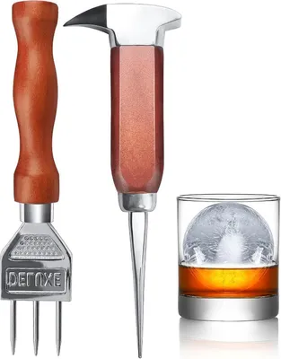 Image de Set de piolets en acier inoxydable avec manche en bois, style japonais, pour les bars & la maison