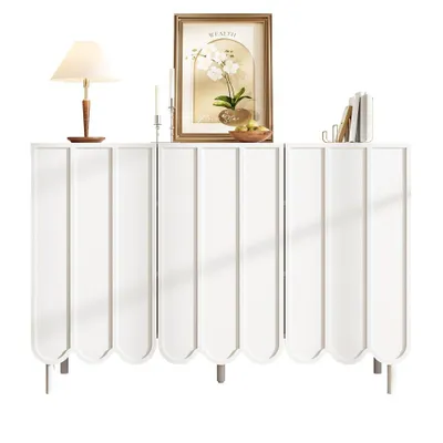 Produktbild von AIORBER Modernes weißes Sideboard mit Wellentüren, grifflos & verstellbaren Regalen – Viel Stauraum für Wohnzimmer & Esszimmer – Weiß