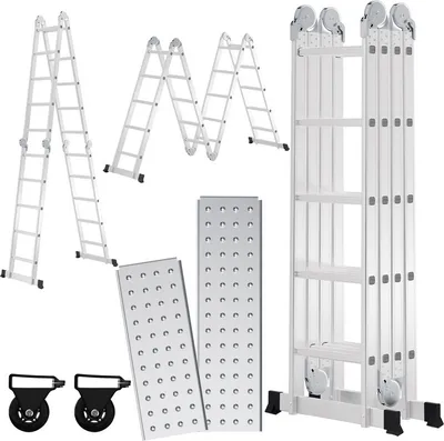 Immagine prodotto di Scala Clanmacy Scala multiuso Scala pieghevole in alluminio 582 cm Scala multifunzionale Scala in alluminio Con piattaforma 4 X 5 gradini Argento