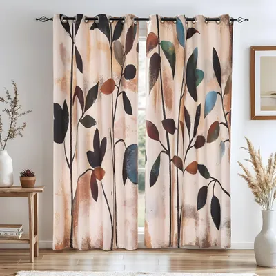 Produktbild von Verdunklungsvorhänge – Vintage-Stil, Grün/Braun, 107 x 160 cm, 2 Stück
