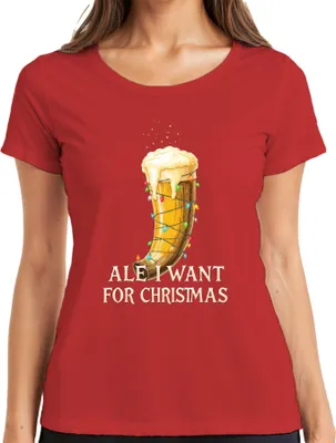Produktbild von Ale I Want For Christmas Wikinger Trinkhorn Bier Geschenk lustig Damen T-Shirt, Rot, XXL