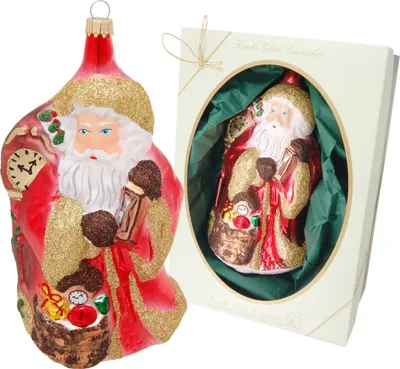 Produktbild von Krebs Glas Lauscha Weihnachtsbaumschmuck - Weihnachtsmann mit Uhr - aus Glas - ca. 15cm
