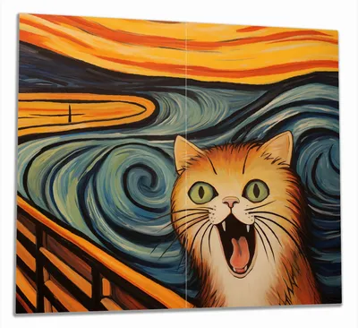 Produktbild von Wallario Herdabdeckplatte aus Glas, Größe 60 x 52 cm 2-teilig, Motiv Der Schrei der Katze