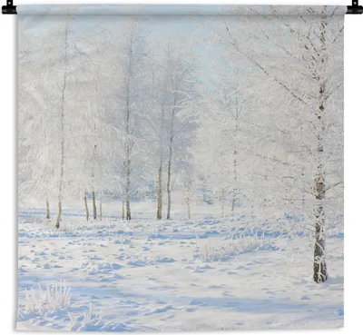 Produktbild von MuchoWow® Wandteppich Wandbehang Schnee - Bäume - Winter 60x60 cm Tapisserie Dekoration Wandtuch - Dekorationen - Wand Decke