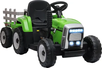 Produktbild von Elektrischer Traktor Mit Anhänger, Kinder Elektroauto Mit Fernbedienung, Kinder Aufsitztraktor Mit Mp3 Funktion, Scheinwerfer