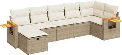 Produktbild von vidaXL 7-tlg. Garten-Sofagarnitur mit Kissen Beige Poly Rattan