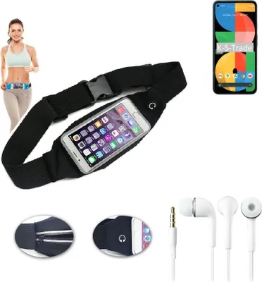 Produktbild von K-S-Trade Bauchtasche Gürteltasche kompatibel mit Google Pixel 5a schwarz + Kopfhörer. Sport Running Jogging Fitness Laufen Umhängetasche Exercise