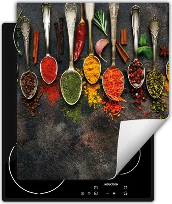 Produktbild von DarHaus Herdabdeckplatte 45x52 cm Anti Rutsch Matte Aufrollbar, Gewürze - Löffel