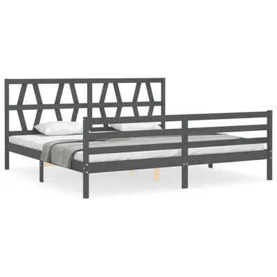 Obrázok produktu pre Posteľný rám s čelom sivý 200x200 cm masívne drevo