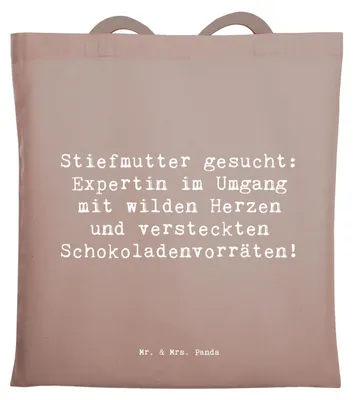 Produktbild von Mr. & Mrs. Panda Jutebeutel Spruch Stiefmutter Expertin - Braun Pastell - Geschenk, Schultasche, Wertschätzung, persönliche Erinnerungen, Tasche, Herausforderungen