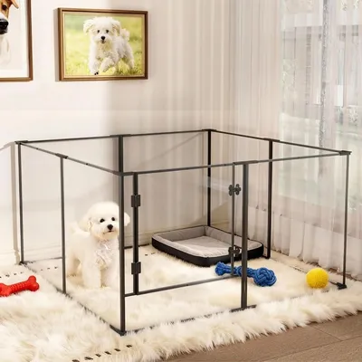 Immagine prodotto di WISFOR: recinto per cuccioli, dimensioni 122x122x76,5 cm. Recinto moderno per cuccioli, da assemblare. Recinto esterno in acrilico, con porta. Ideale per cuccioli