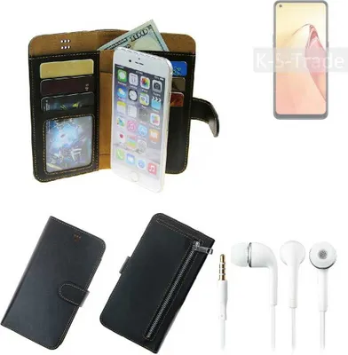 Produktbild von TOP SET Handy Hülle Schutz Hülle kompatibel mit Oppo F21s Pro 5G  schwarz aus Kunstleder + Kopfhörer Smartphone Tasche vollwertige Geldbörse