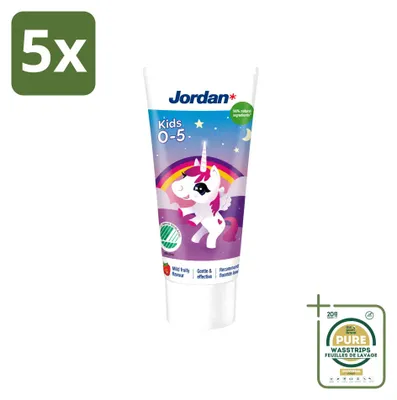 Obrázok produktu pre 5 ks zubnej pasty Jordan Kids pre deti (0-5 rokov) - Jemná ovocná príchuť - 50 ml - Balenie