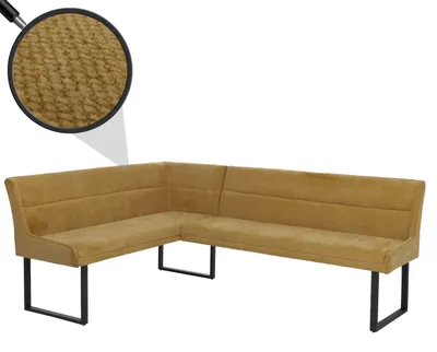 Obrázok produktu pre Rohová lavica HWC-O81, jedálenská lavica, Öko-Tex (310 g/m²) ženilková látka/textil s kovovými prvkami, 159 x 210 cm ~ horčicovožltá