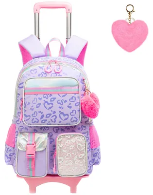 Immagine prodotto di Carrello per bambini con zaino, motivo cuore viola, ideale per la scuola