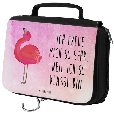Produktbild von Mr. & Mrs. Panda Kulturbeutel Flamingo Stolz - Aquarell Pink - Geschenk, Freude, Rosa, Tochter, Mama, kosmetiktäschchen, kulturtäschchen, Kosmetikbeutel, badtasche