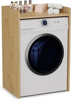 Image de Armoire pour lave-linge et sèche-linge, meuble de salle de bain, meuble haut avec espace de rangement pour sèche-linge ou appareils. Armoire de salle de bain/WC en chêne, dimensions : H : 97,5 cm, 97,5 x 64 x 50 cm