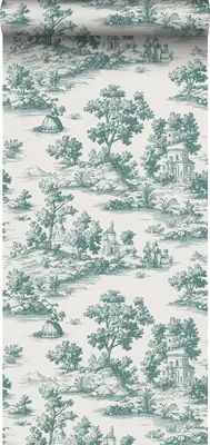 Zdjęcie produktu dla Sanders & Sanders Tapeta nadruk toile de jouy zielonym 53 cm x 10 m