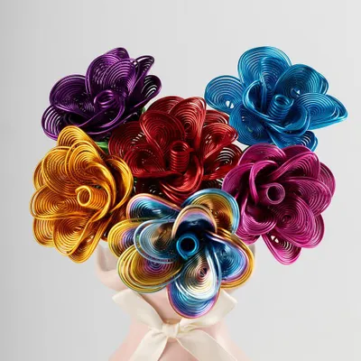 6 Alu-Kunstrosen, 25 cm, bunt, für Dekoration & Geschenke