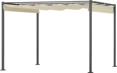 Produktbild von 3 x 3 m Garten-Pergola mit einziehbarem Dach, Pavillon, Baldachin für Schatten, UPF30+, Beige