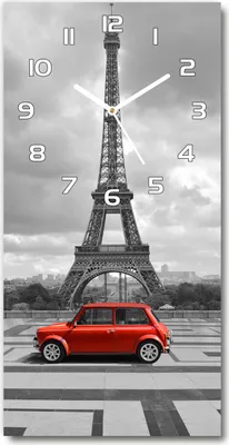 Produktbild von Wanduhr aus Glas – 30x60 cm - Glasbild - Glasuhr - Gehärtetes Glas -Eiffelturm Auto