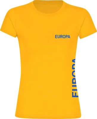 Produktbild von multifanshop Damen T-Shirt - Europa - Brust & Seite, gelb, Größe XXL