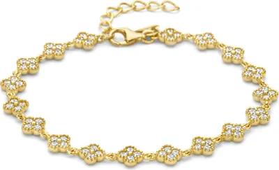 Produktbild von New Bling - 9NB-1585-Y - 925 zilveren klaver armband met zirconiastenen - 15,5+3 cm - goudkleurig