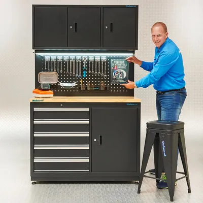 Produktbild von Werkbank mit Oberschränken und Lochwand - 120 cm