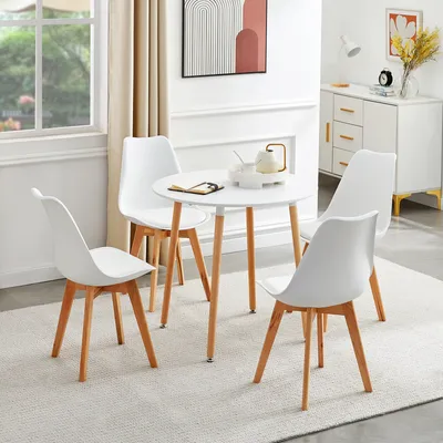 Produktbild von H.J WeDoo Runder Esstisch klein mit Buchenholz, für kleine Räume, Esszimmertisch Tisch Esszimmer, Geeignet Wohnzimmer, Büro, Küche, 80x80x74cm, Weiß