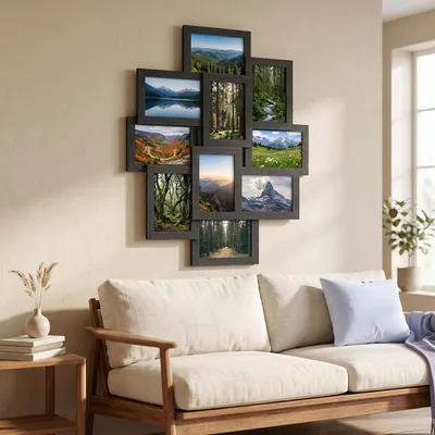 Obrázek produktu pro SONGMICS, sada rámečků na fotografie, pro rodinné fotografie, pojímá 10 fotografií o rozměrech 10 x 15 cm (4 x 6 palců), vyrobená z MDF desek, vyžaduje montáž, černá barva