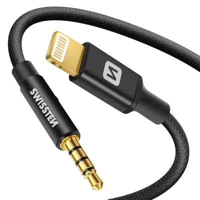 Obrázek produktu pro Swissten, 3,5mm jack konektor / Lightning kabel, audio adaptér 1,5 m, černý