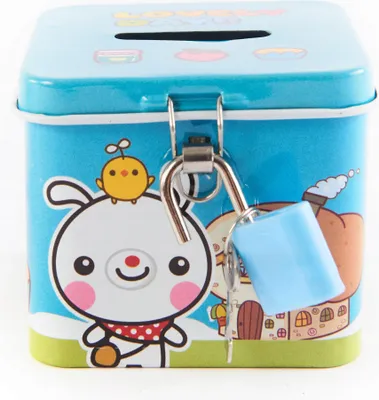 Produktbild von Kleine Metall Spardose mit Schloss - Bunte Sparbüchse für Kinder - 7cm - Verschiedene Motive