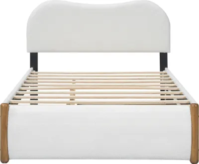 Produktbild von Flieks Polsterbett 140x200cm Ausziehbett, Jugendbett Kinderbett Klassisches Bett mit Lattenrost, Doppelbett Holzbett, Plush, Weiß