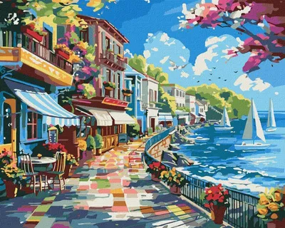 Produktbild von Malvorlage nach Zahlen „Stadt am Meer“, 40 x 50 cm