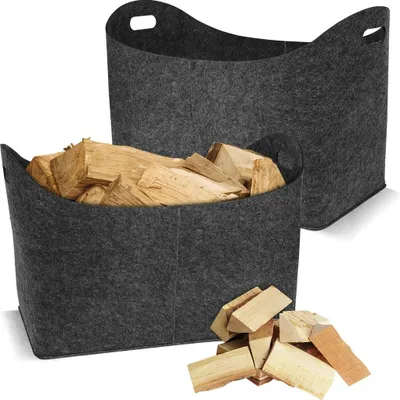 Produktbild von 2 Stück Kaminholztasche aus Filz Holzkorb XL Kaminholzkorb Holztasche Filztasche für Holz Kaminholz Zeitungen 55 x 30 x 40cm Dunkelgrau