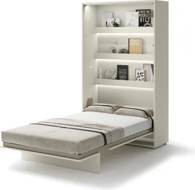 Produktbild von MEBLINI Schrankbett Bed Concept - Wandbett mit Lattenrost - Klappbett mit Schrank - Wandklappbett - Murphy Bed - Bettschrank - BC-02 - 120x200cm Vertikal - Kaschmir mit Matratze