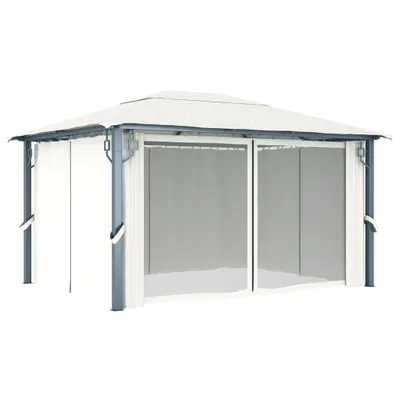 Produktbild von vidaXL Pavillon mit Vorhängen 400 x 300 cm Creme Aluminium