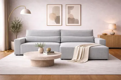 Produktbild von MOEBLO Ecksofa DENVER L – Ottomane beidseitig montierbar, Ecksofa aus Cord, Couch für Wohnzimmer, Schlafsofa Sofagarnitur Sofa Eckcouch L-Form Cordstoff mit Bettkasten und Schlaffunktion - Poso 110 Hellgrau