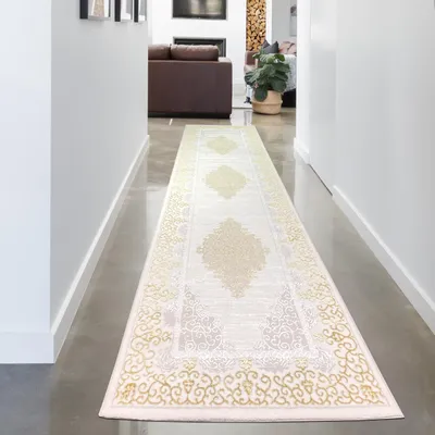Produktbild von Teppich mit orientalischem Flair | | weiß gold grau Größe - 100 x 300 cm