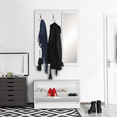Produktbild von Wandgarderobe SALERNO mit Spiegel weiß Kompaktgarderobe Flur Komplettgarderobe