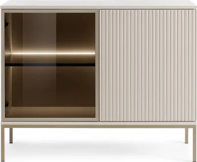 Obrázek produktu pro Moderní úzká komoda s drážkovaným čelem, 104 × 83 × 39 cm, kašmír / zlatá