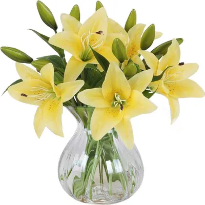Produktbild von Kunstblumen, 5 Stück künstliche Lilien aus  Latex, Blumen in Vasen, Hochzeitssträuße, Heimdekoration, Party, Grabschmuck.