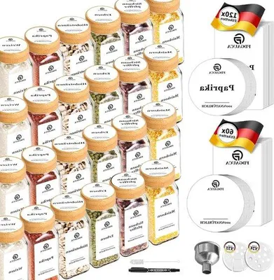 Produktbild von Quadratische Holzdeckel für Gewürzgläser mit Bambusdeckel und Etiketten