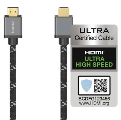 Obrázok produktu pre Hama 00205239, 2 m, Typ HDMI (štandard), Typ HDMI (štandard), 3D kompatibilita, 48 Gbit/s, Čierna, Šedá