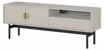 Image de Selsey Stoon - Élément TV 3 tiroirs gris-beige taupe avec structure métallique noire, 154 cm