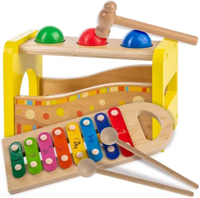 Produktbild von all Kids United Kinder Xylophon aus Holz 2in1 Klopfbank Triff den Ball Motorikspielzeug für Babys und Kleinkinder Musikspielzeug Pädagogisch